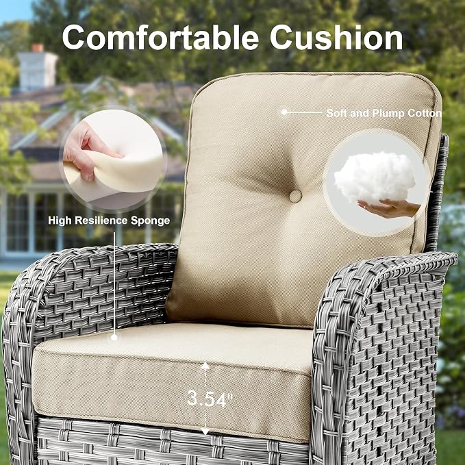 Outdoor Patio Furniture Sets,9 PCS Patio Conversation Set Outside Rattan Sectional Sofa with 42 in Square Fire Pit Table Wicker Rocking Chair Coffee Table Fit Backyard Garden Poolside Balcony