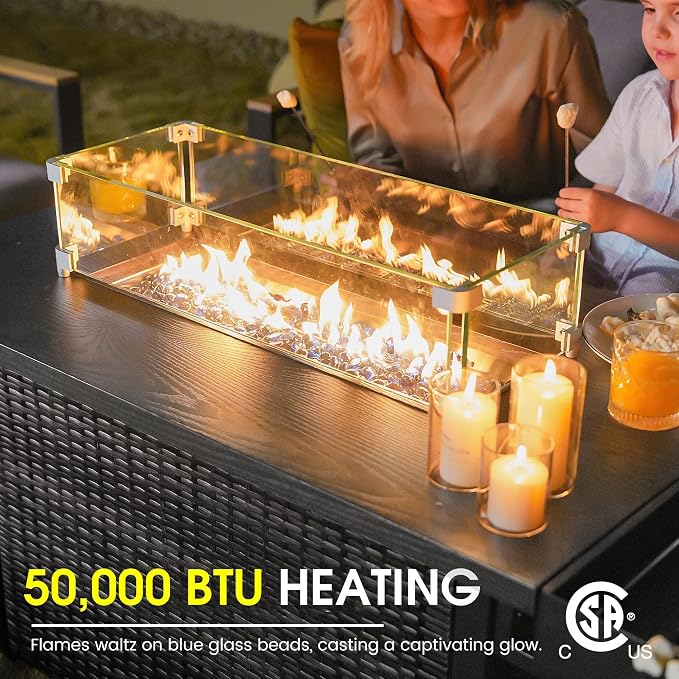 Sundale Outdoor Aluminum Patio Furniture Set, 6 Piece Outdoor Conversation Sets with Fire Pit and 6" Thick Olefin Cushions, All Weather Outdoor Sectional Set for Deck, Lawn, Yard