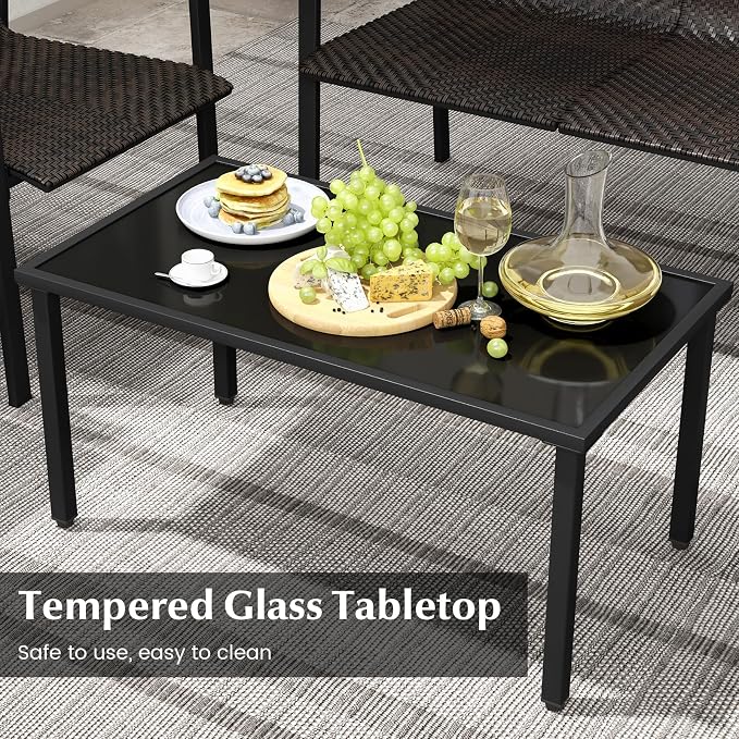 HAPPYGRILL 4 Pieces Outdoor Patio Wicker Furniture Set, Conversation Set with Coffee Table, PE Rattan Chairs with Galvanized Metal Frame for Small Space, Balcony, Poolside, Backyard (Mix Brown)