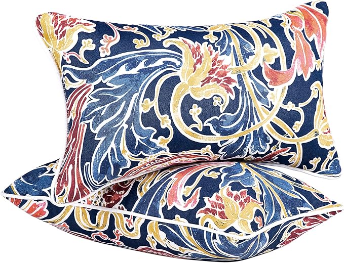 JMGBird Colorful Pillows Navy Outdoor Pillows with Inserts Included | 12 x 20 outdoor pillow insert outdoor throw pillow outdoor patio pillows for Patio Furniture