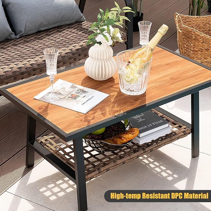 Tangkula 2 Pieces Patio Wicker Furniture Set with 4D Air Fiber Quick Dry Cushion, Outdoor Loveseat and Coffee Table Set with DPC Tabletop and Lumbar Pillows, Patio Conversation Set