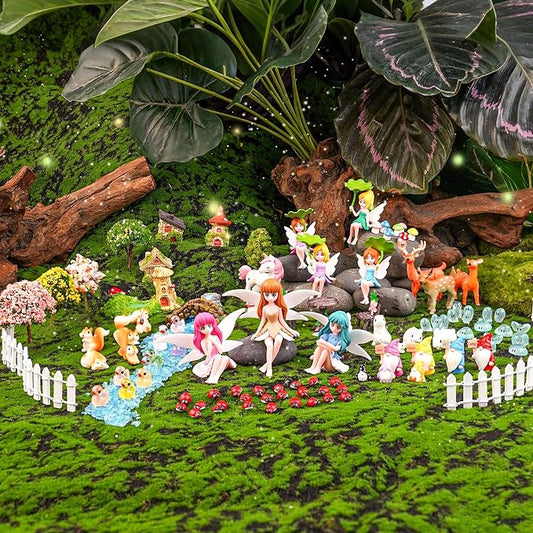 112PCS Fairy Garden Accessories Kit with 2 Gift Bags – Complete Miniature Fairy House & Accessories for DIY Indoor & Outdoor Terrarium, Planter & Garden Decor Gift