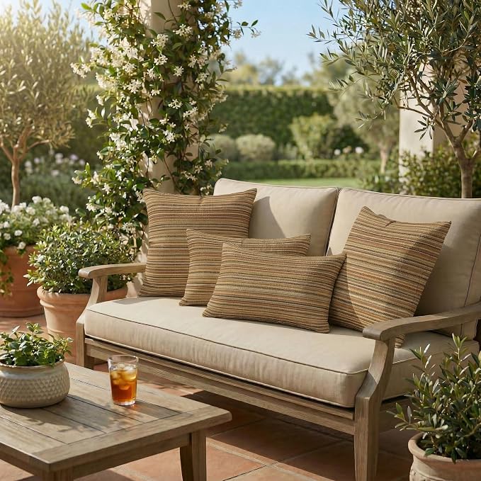 RSH DECOR: Outdura Lumbar & Square Pillows Set of 4 | 20" x 12" & 20" x 20" | Water and Fade-Resistant Performance Fabric | Outdoor Throw Pillows for Patio Furniture | Made in USA (Moran Sonoma)
