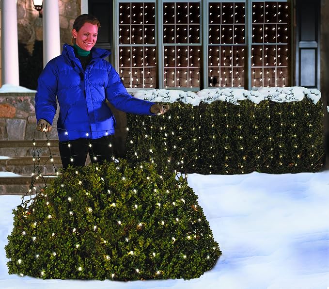 Christmas Light Net – 150 Clear Warm Mesh Lights - Random Shimmering Twinkle Lights - 21 of 150 Bulbs Twinkle - 4 ft x 6 ft – Outdoor/Indoor – Net Lights for Bushes, Hedges or Trees