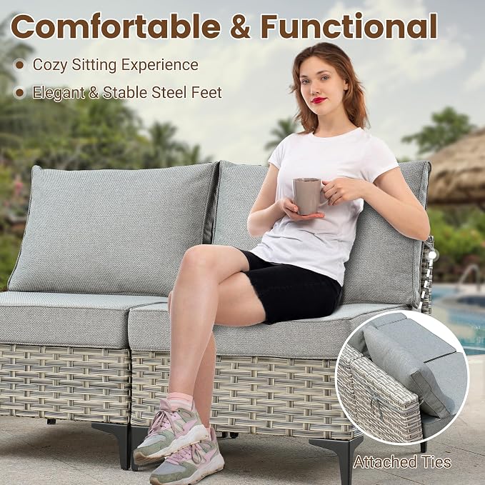 10 Pieces Wicker Patio Furniture Set,Outdoor Sectional Sofa with Swivel Chairs Coffee Table,Outside Deep Seat Rattan Couch Conversation Set,Dark Grey
