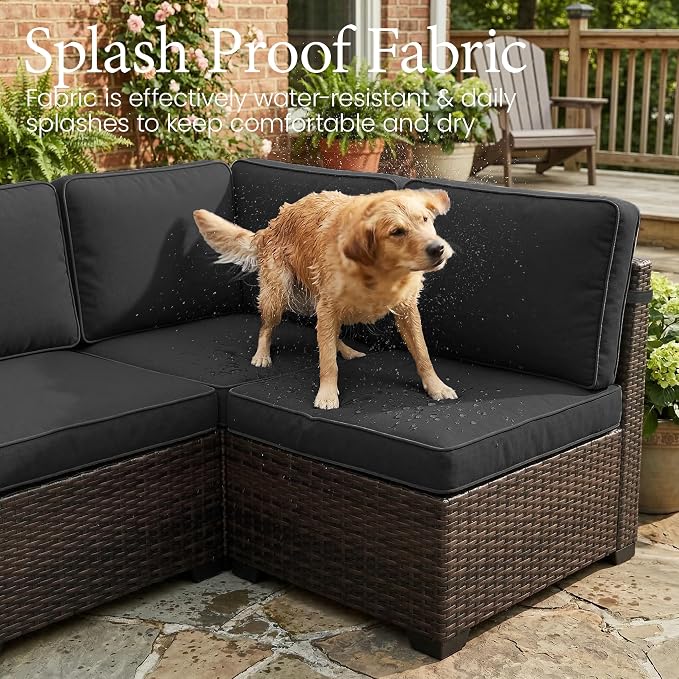 LayinSun 13 Pieces Outdoor Patio Furniture Set with 44" Fire Pit Table Brown Rattan Sectional Sofa Conversation Sets