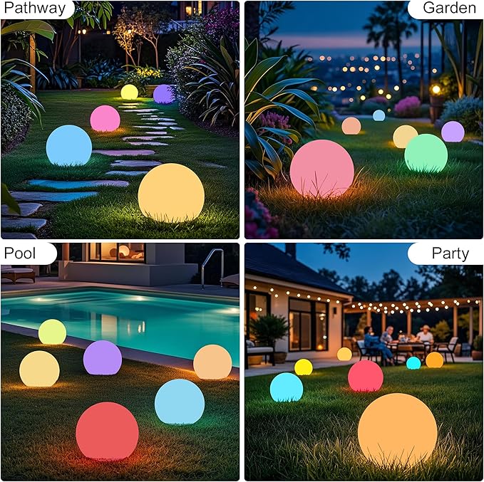 shumi Solar Ball Light-10 Inch LED Outdoor Table Lamp 16 RGB Colors and Dimmable Globe Light with Remote, Decor for Patio, Garden, Yard, Beach, Pathway