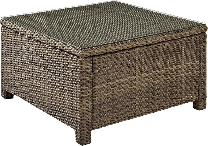 Crosley Furniture Bradenton 5-Piece Outdoor Sectional Sofa Wicker Conversation Patio Furniture Set for Deck, Brown with Sand Cushions