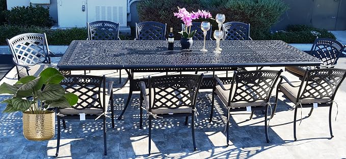 St Augustine Outdoor Cast Aluminum Powder Coated 11-Piece Dining Set with Extendable 48X132 Table (with 10 Regular Chairs)