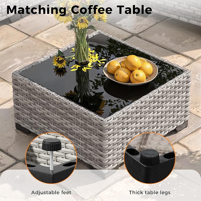 8-Seat Modern Patio Furniture Set with Swivel Rocking Chairs, Thick 4″ Cushions, Dual-Strand Wicker Rattan, Rust-Resistant Steel Frame – Outdoor Conversation & Modular Sectional,Navy