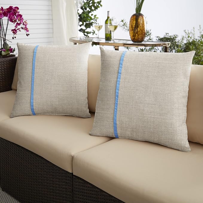 Mozaic AMPS112156 Indoor Outdoor Sunbrella Square Pillows, Set of 2, 20 x 20, Silver Grey & Capri True Blue