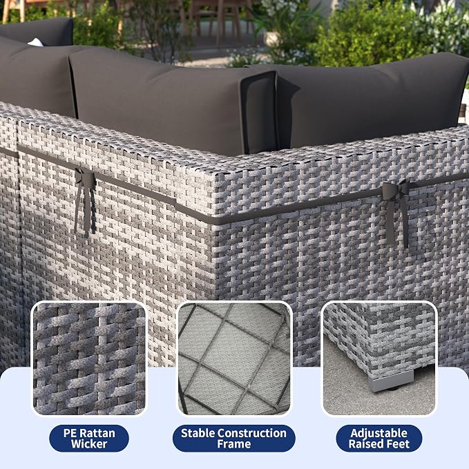 Patio Furniture Set, Modular 10-Piece Patio Conversation Sets with Coffee Table, All-Weather Wicker Outdoor Sectional for Backyard and Balcony, Black (Waterproof Covers Included)