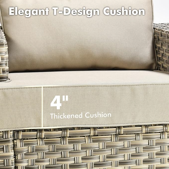 Weaxty 9 Pieces Patio Furniture Set, Outdoor Sectional Furniture Sofa Set w/Swivel Rocking Chairs Coffee Table, PE Wicker Modular Couch Conversation Set for Backyard Garden,Beige
