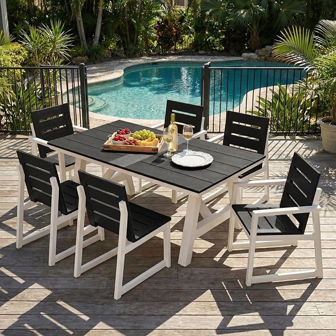 Costaelm Stinson HDPE Plastic Outdoor Patio Dining Arm Chair, Gray