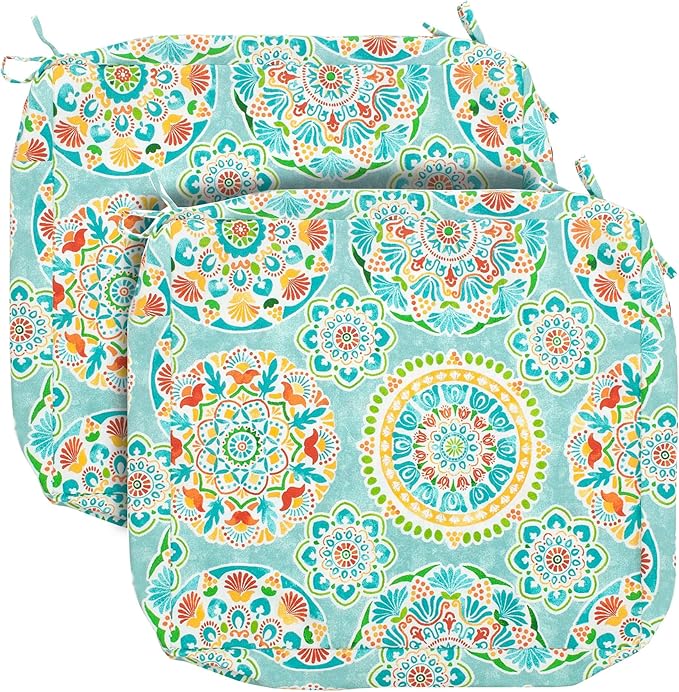 FUNHOME Patio Cushion Covers 22 x 20 x 4 Inch, No Insert! 2 Pack Water Repellent Outdoor Chair Seat Cushion Slip Covers with Zipper and Tie, Replacement Cover Only(Cyan Circle)