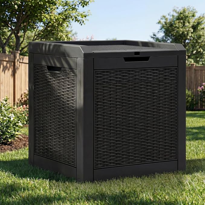 YITAHOME 32 Gallon Deck Box, Resin Storage with Lockable Lid & Side Handles, Indoor Outdoor Small Container for Patio Cushion, Garden Pool Accessories, Backyard Furniture, Water Resistant