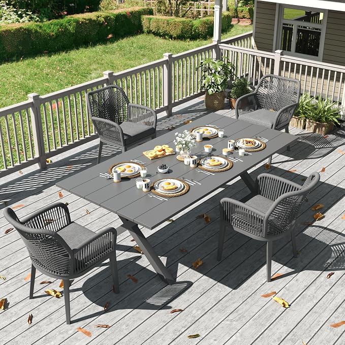 LayinSun Outdoor Dining Set for 4, 5 Pieces Patio Furniture Sets with Aluminum Dining Table and Rope Weave Chairs