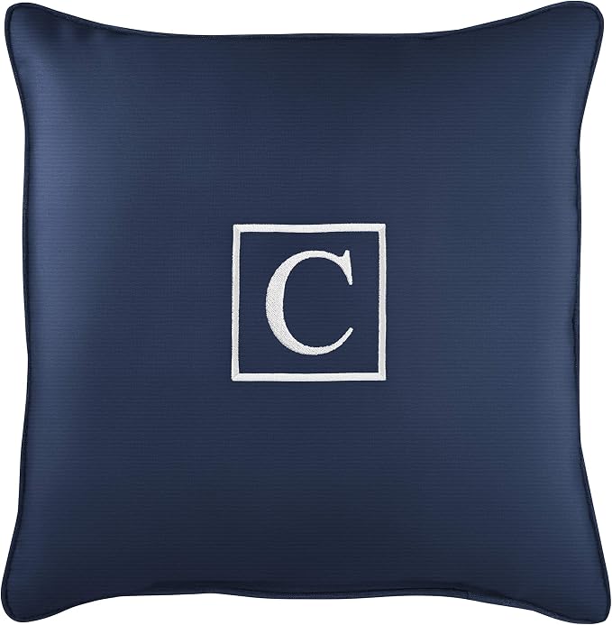 Sorra Home AMZ905911SP 18 C Embroidered Lumbar Pillow, C-Navy-13 in x 20 in, Sunbrella - Canvas Navy
