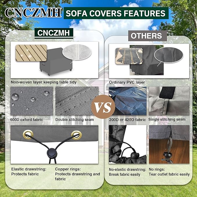 Heavy Duty Patio Sofa Covers Waterproof, Outdoor 3-Seater Couch Cover Waterproof, 600D Outdoor 2-Seater Loveseat Furniture Covers with Air Vent Handle 60''W x 34''D x 24''H/ 30''H Grey