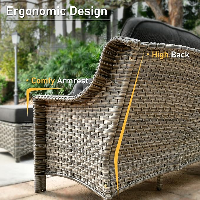 HOOOWOOO 2 Piece Patio Chairs Set,Outdoor Wicker Chairs,All Weather Resistant High Back Rattan Deck Chairs Matching Furniture(Black)
