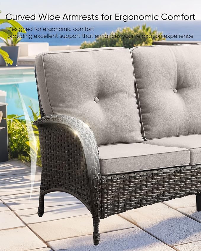 HUMMUH Patio Furniture Set -10 Piece Outdoor Furniture Set with Fire Pit Swivel Rocker Chairs for Porch,Backyard,Poolside