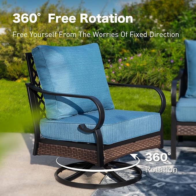 SUNSHINE VALLEY 5 Piece Metal Outdoor Patio Furniture Set with Firepit Table, Patio Conversation Sets 1 3-Seater Sofa, 1 2-Seater Loveseat, 2 Swivel Chair with 5.75" Cushion for Backyard Deck, Blue-2