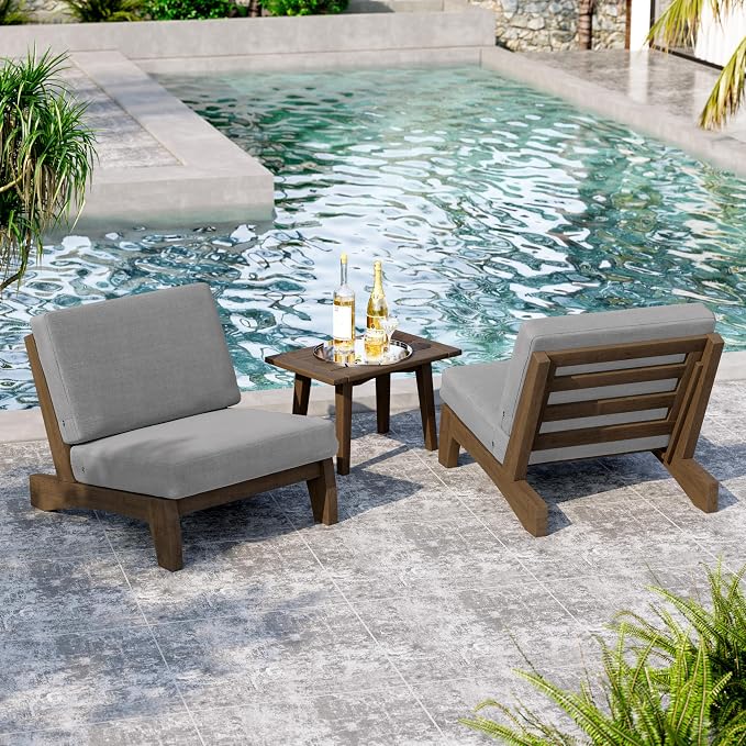 5 Pieces All Weather Wood Patio Furniture Sets, 2 Patio Loveseat, 2 Patio Bistro Chair, Outdoor Sectional Sofa Furniture Backyard Conversation Set with Coffee Table - Grey