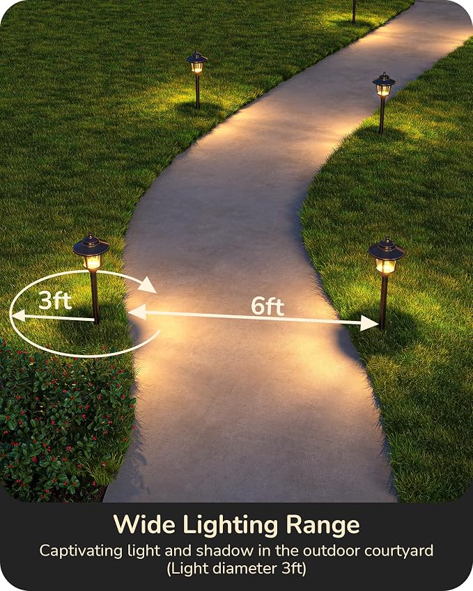 EDISHINE Low Voltage Landscape Lighting 12V 3W 120LM with Connectors 4 Pack | 3000K, Seed Glass, ORB Waterproof Electric LED Pathway Light Wired for Walkway Garden Yard