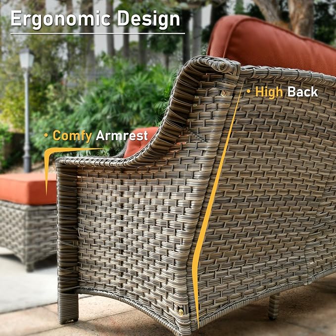 HOOOWOOO 3 Piece Patio Furniture Bistro Sets,Outdoor Wicker Swivel Rocking Chairs with Table Set,All Weather Resistant High Back Rattan Conversation Set(Red)