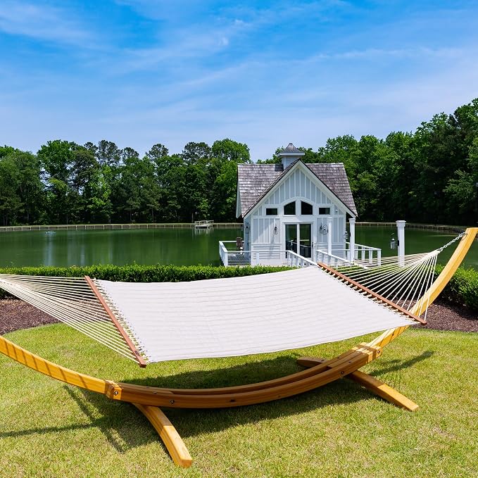 Hatteras Hammocks Large Cast Ash Sunbrella Quilted Hammock – 13 ft. x 55 in., 2-Person, 450 lb Capacity, Cumaru Spreader Bar, Zinc-Plated Hardware – Handcrafted in The USA