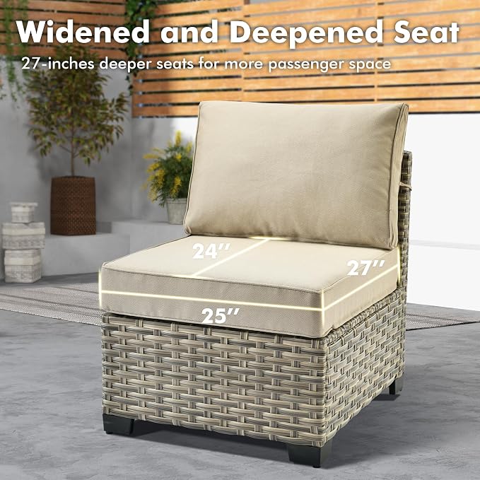 Weaxty 9 Pieces Patio Furniture Set, Outdoor Sectional Furniture Sofa Set w/Swivel Rocking Chairs Coffee Table, PE Wicker Modular Couch Conversation Set for Backyard Garden,Beige