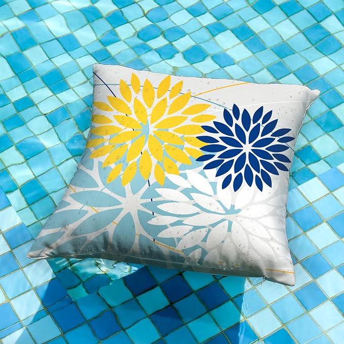 DFXSZ Pack of 2 Outdoor Waterproof Throw Pillow Covers 20x20 Yellow Blue | Polyester Colorful Spring Summer Floral Decorative Cushion Cases(NO INSERT),For Couch Patio Funiture Garden Home Decor