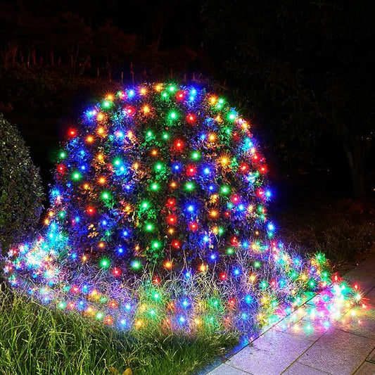 BlcTec Outdoor Christmas Lights 200 LED 8.4ft x 5.2ft Christmas Net Lights with 8 Modes, UL Certified, Timer, Connectable, Waterproof Design for Bushes, Shrubs Outdoor Xmas Decorations, Multicolor