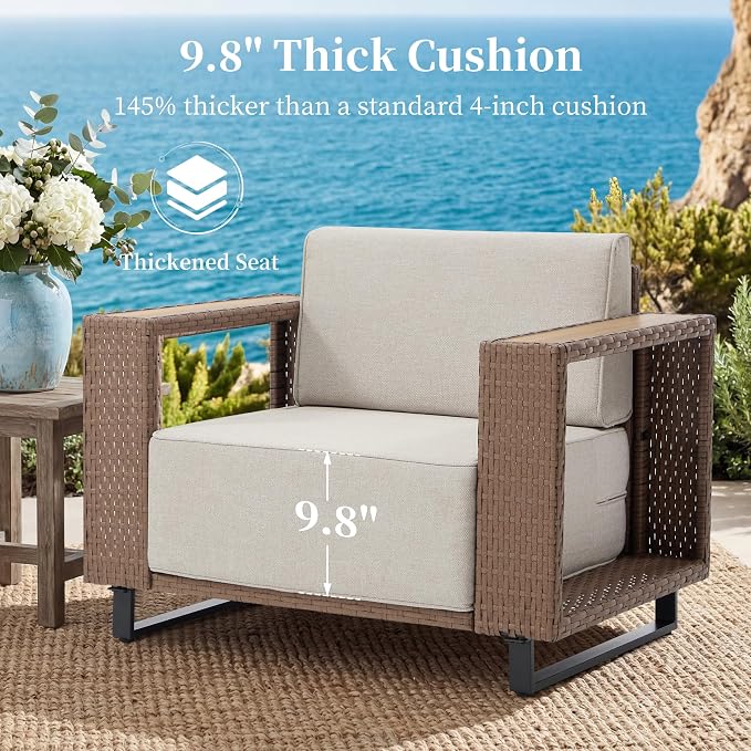 Bonzy Home Patio 4 Seater Couch, Outdoor Sectional Sofa with Widened Armrest and Extra-Thick Soft Cushions, Modular Outdoor Sectional Sofa for Porch, Garden Poolside Balcony
