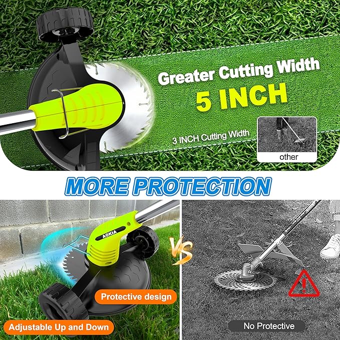 Electric Weed Wacker Cordless, 12V Battery Powered Weed Eater Cordless with 65inch Adjustable Pole, Lightweight (3.72lbs) Grass Trimmer Cutter/Edger/Mower with 2 Types Blade for Yard Lawn and Garden