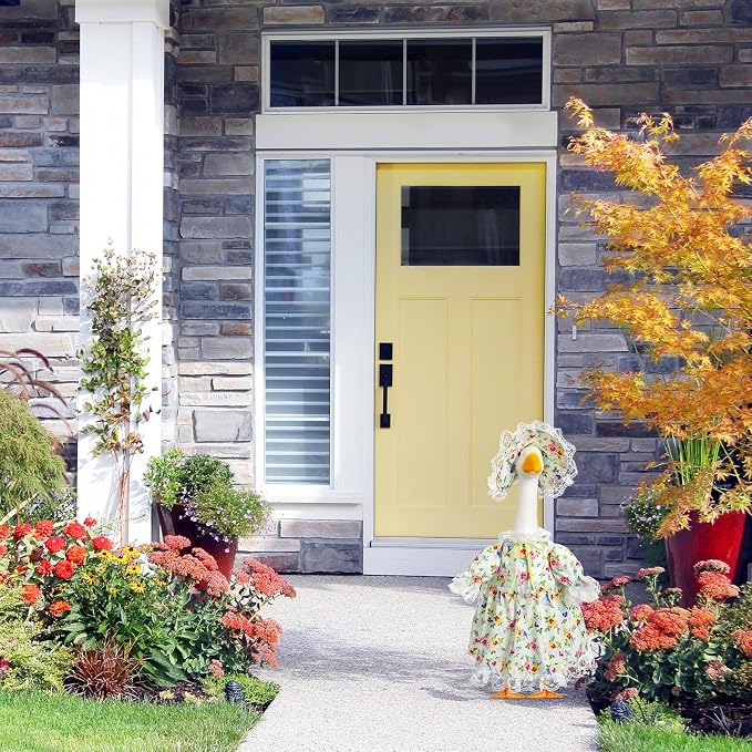 FuWeave Summer Porch Goose Outfit for 17" Floral Skirt Lawn Goose Costume Clothes for Outdoor Patio Yard Lawn Art Decoration