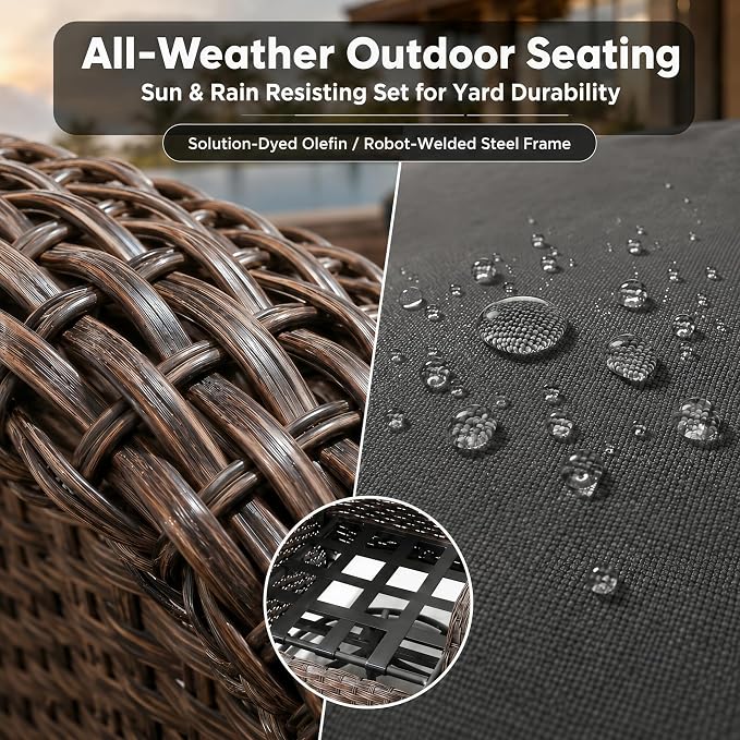 HUMMUH Outdoor Swivel Rocker Patio Conversation Set, 3-Piece, High Back | 6 in seat and back cushions, PE rattan, steel frames, 350 lb chair capacity, for deck, yard, and poolside