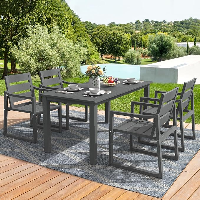 Cozyman HDPS 7-Piece Outdoor Patio Dining Set, All Weather Dining Table and Chairs, Resin Patio Furniture Dining Sets for Outdoor Indoor, Patio, Garden, Lawn, and Backyard, Dark Gray