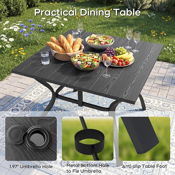 Outdoor Dining Set for 4, Patio Metal Table and Chairs Set with 1.97'' Umbrella Hole, 5pcs Patio Furniture Set 37.8”x37.8” Dining Table Set with Stackable Chairs for Backyard Pool Deck