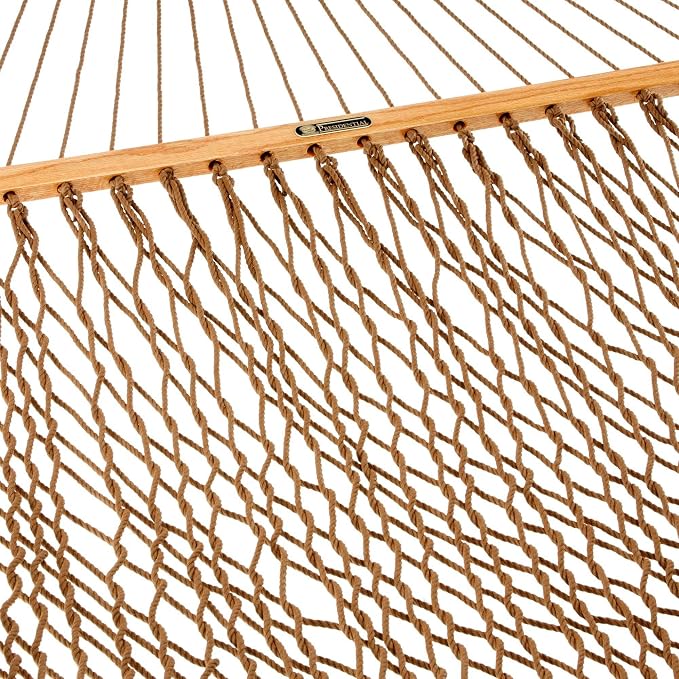 Original Pawleys Island Deluxe Antique Brown DuraCord Rope Hammock – 13 ft. x 65 in, 2-Person, 450 lb Capacity, Oak Spreader Bar, Zinc-Plated Hardware, Handcrafted in the USA