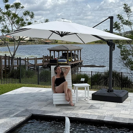 PURPLE LEAF 8' X 8' Patio Umbrella for Pool 7' High Offset Outdoor Cantilever Umbrella Swimming Pool Umbrella with 360°Rotation for Poolside White