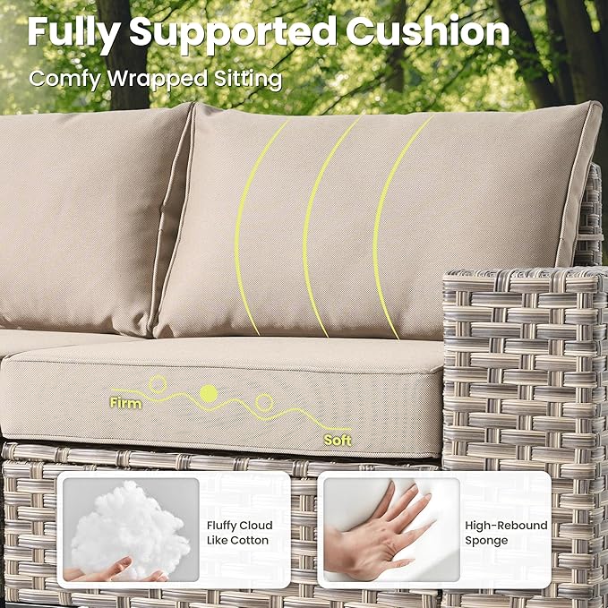 ovios 5-Piece Patio Furniture Set with L-Shape Sofa Chaise, Outdoor Sectional Couch Coffee Table, Modern Modular Wicker Rattan Conversation Set, Beige