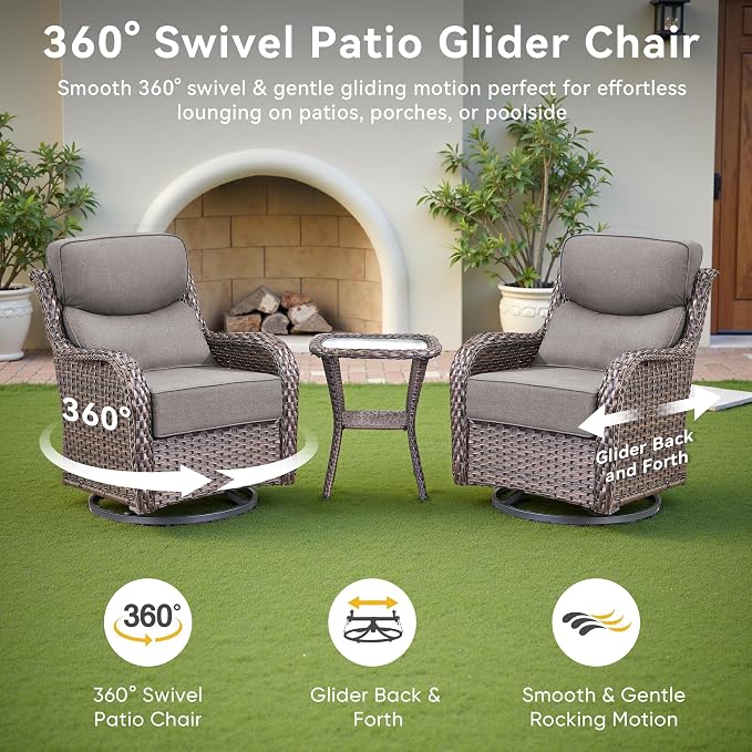 Luxury High Back Outdoor Furniture with 6-Inch Thick Cushions, Patio Furniture Set with Swivel Chairs, 8 PCS Wicker Conversation Set for Porch, Balcony, Deck and Yard