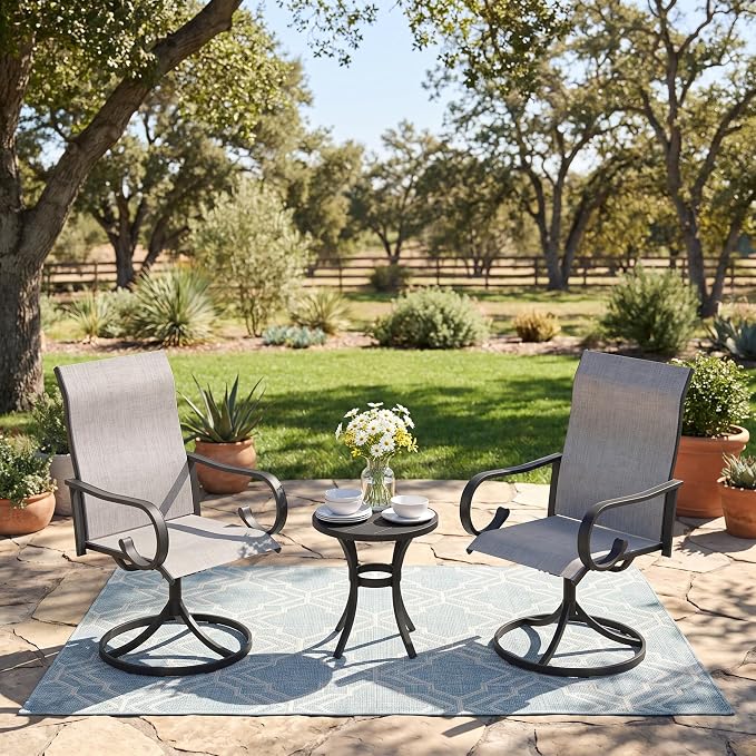 3 Pieces Patio Dining Set, 2 Outdoor Swivel Dining Chairs with 18.5" Round Outdoor Dining Table, All Weather Textilene Patio Chairs and Metal Table for Garden Backyard, Grey & Black