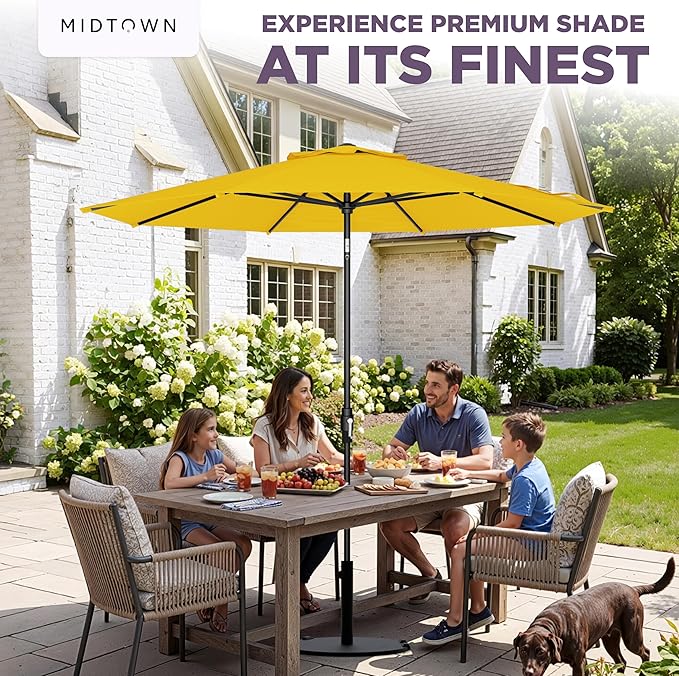 Midtown Umbrellas – The Swilt 8 Ft Patio Umbrellas with 360° Swivel & Tilt Mechanism, 8 Fiberglass Ribs & Terylast Polyester Fabric for Backyard, Deck, Pool & Cafes - Sunflower Canopy, Black Pole