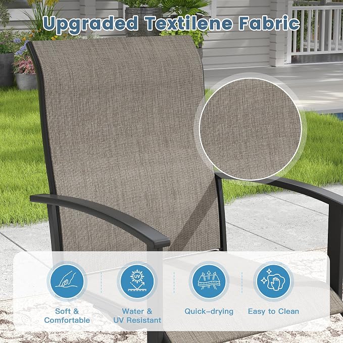 DIFY 7 Pieces Outdoor Dining Set, Metal Patio Table and Chairs Set for 6 with Umbrella Hole, 59.2" Black Rectangle Table and Brown Textilene Swivel Patio Chairs for Garden, Backyard, Poolside