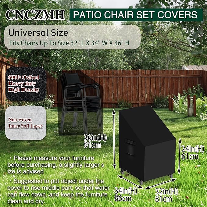 Heavy Duty Patio Chair Covers Waterproof Outdoor, 2 Pack 600D Patio Furniture Covers for Outdoor Rocking Swivel Adirondack Chairs, Lounge Deep Seat 32'' W x 34''D x 24''H/ 36''H Black