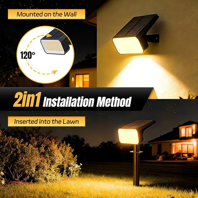 Solar Spot Lights Outdoor Waterproof, 4 Pack, 118 LED Warm White | IP67, 4 Modes Auto On/Off, for Yard Garden Pathway Walkway Tree Patio Driveway