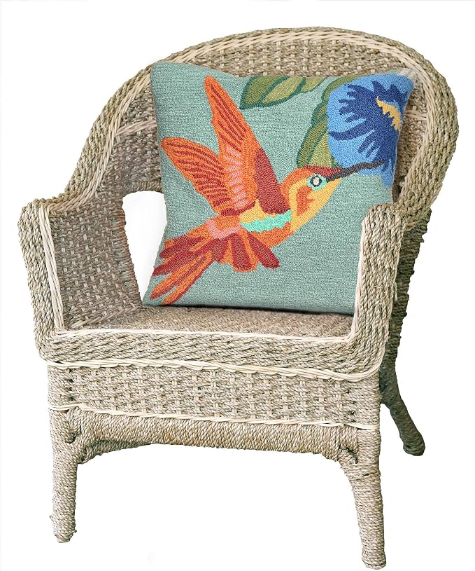 Liora Manne Whimsy Bird and Flower Indoor/Outdoor Pillow, Sky