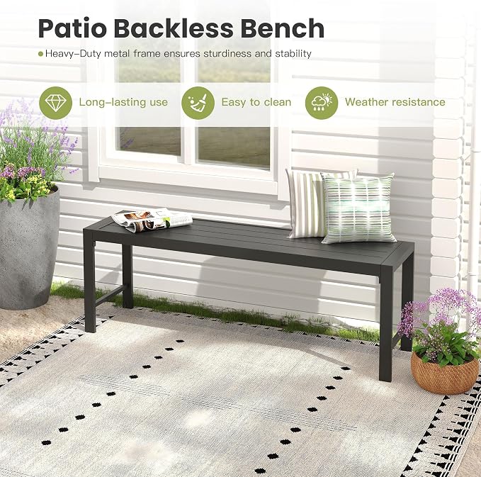 6 Pieces Outdoor Dining Set, Patio Table and Chairs Set with 51" Garden Bench for 6-7 People, 63" Outdoor Dining Table and Padded Swivel Patio Chairs for Deck Backyard, Mixed Brown and Black